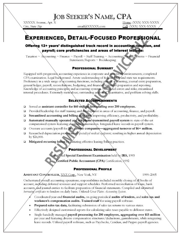 curriculum vitae examples. Accounting (CPA) resume sample