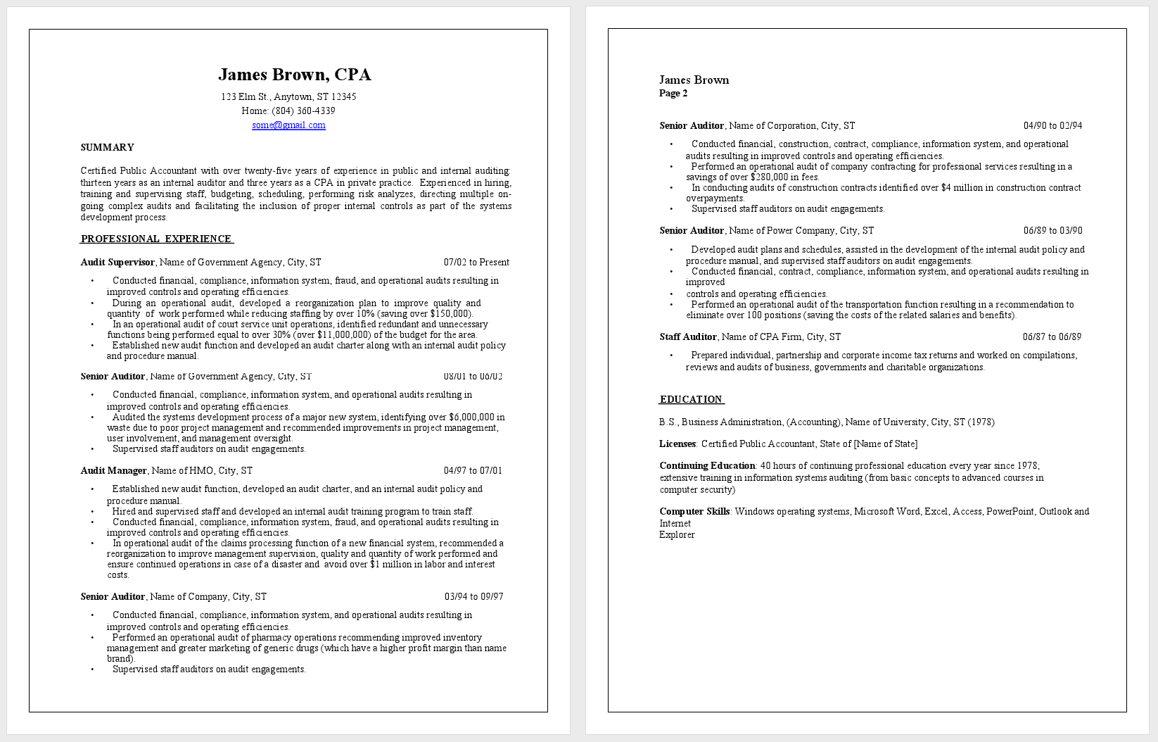 Sample a certification resume