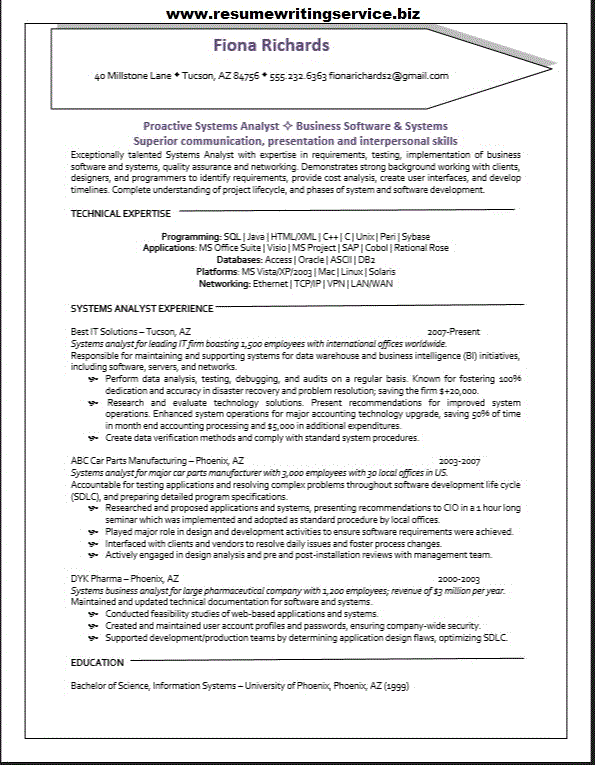 systems analyst resume sample