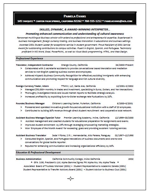 Translator interpreter sample resume