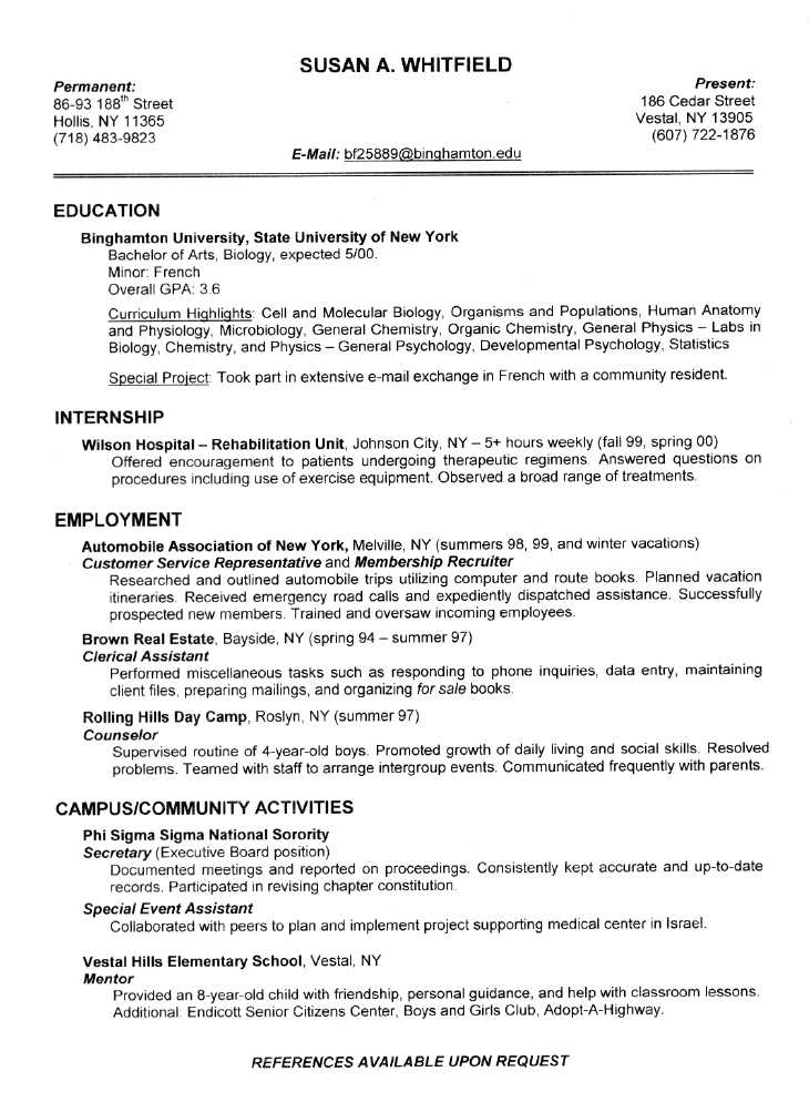 Intern for congressman resume