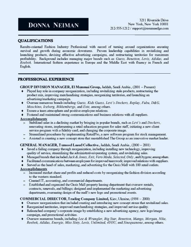 retail sales resume. Sales and Marketing Manager