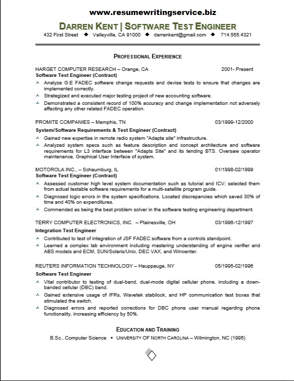 tester sample resume