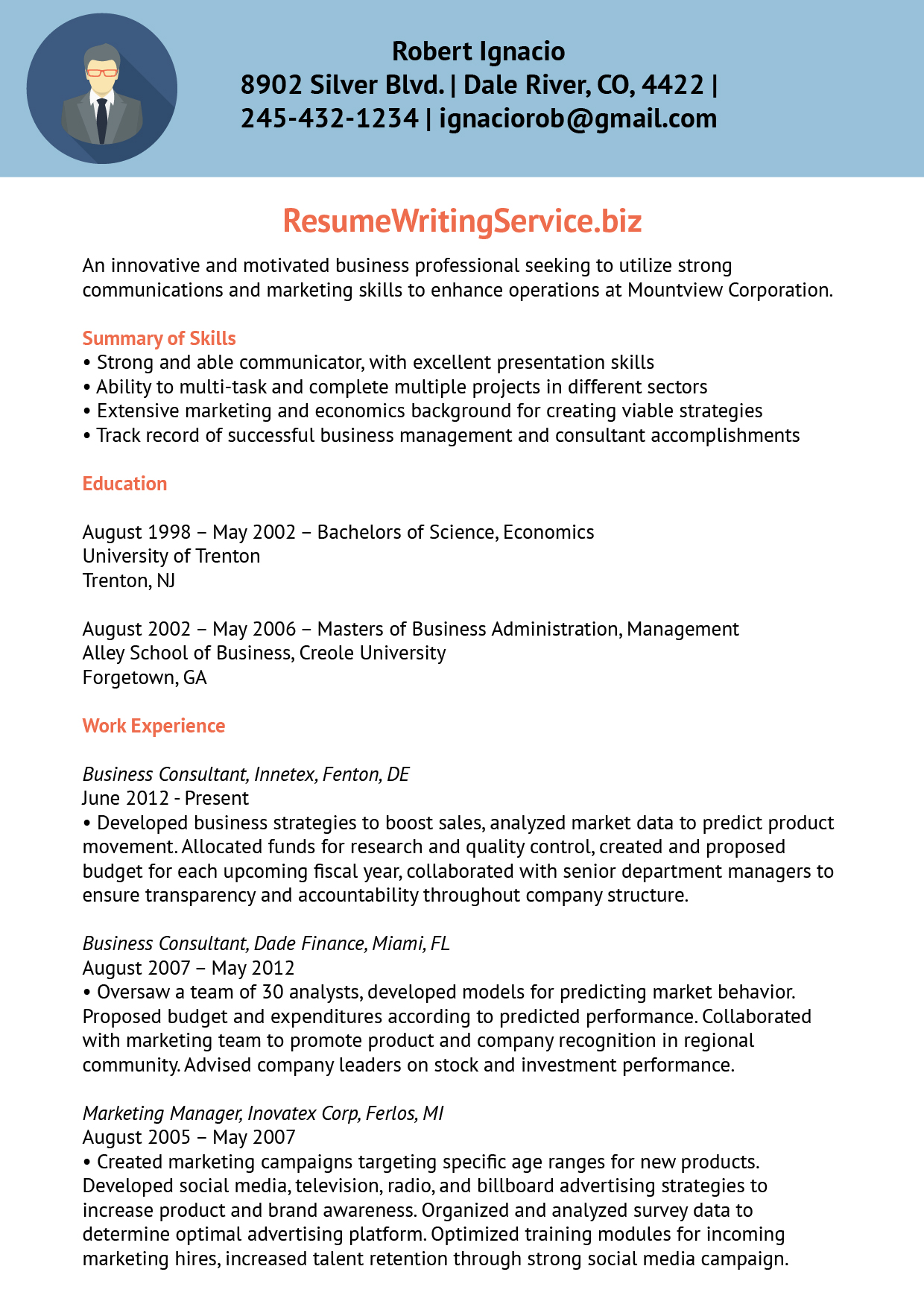 Resume for business consultant