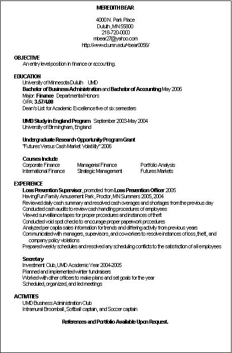 undergraduate resume sample. Images Finance Assistant