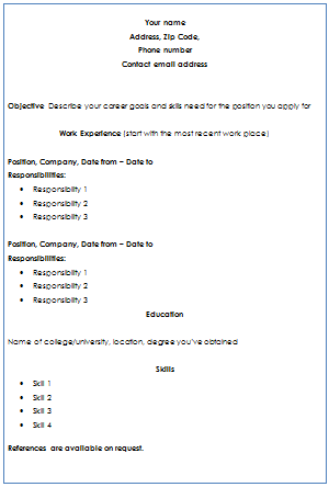 cv format uk. Chronological Resume Format