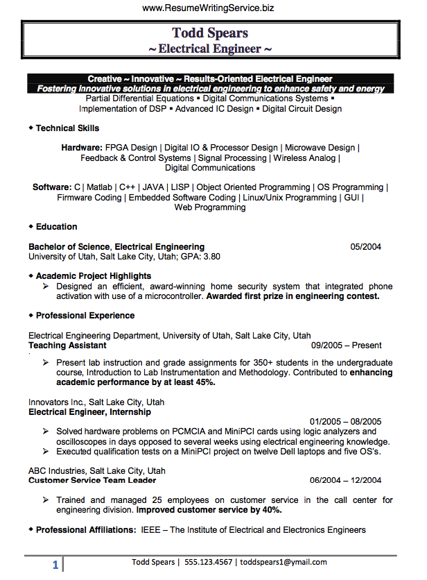 Resume writing services engineering