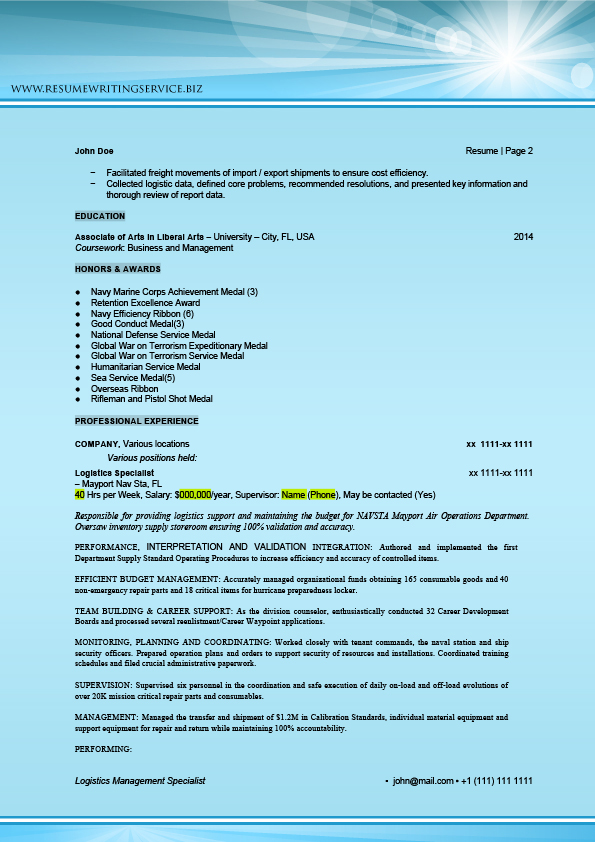 Logistics resume writing service Logistics resume writing service