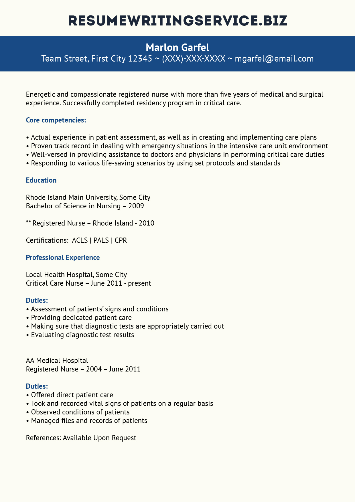 Resume for critical care nurse