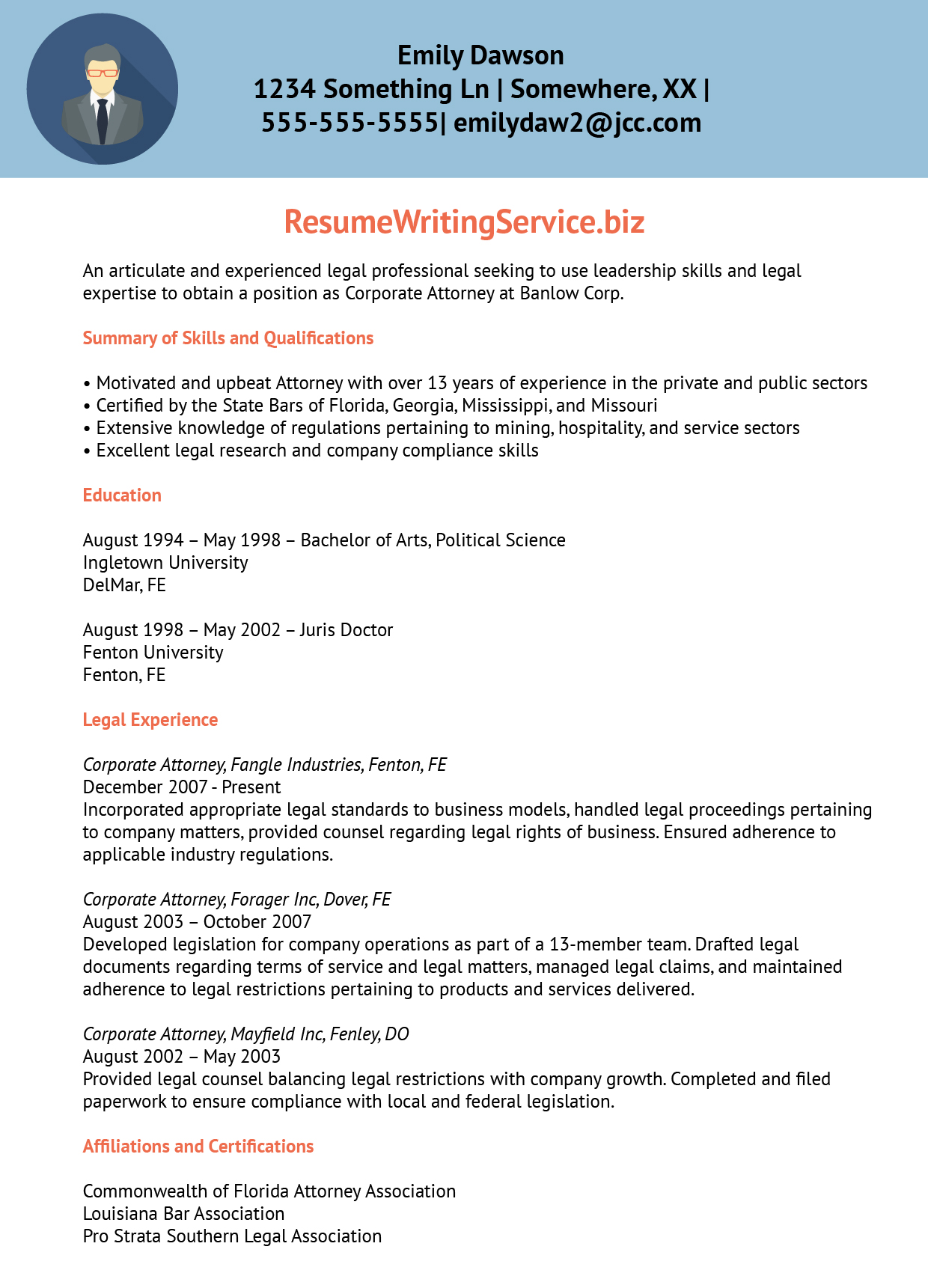 Corporate lawyer resume