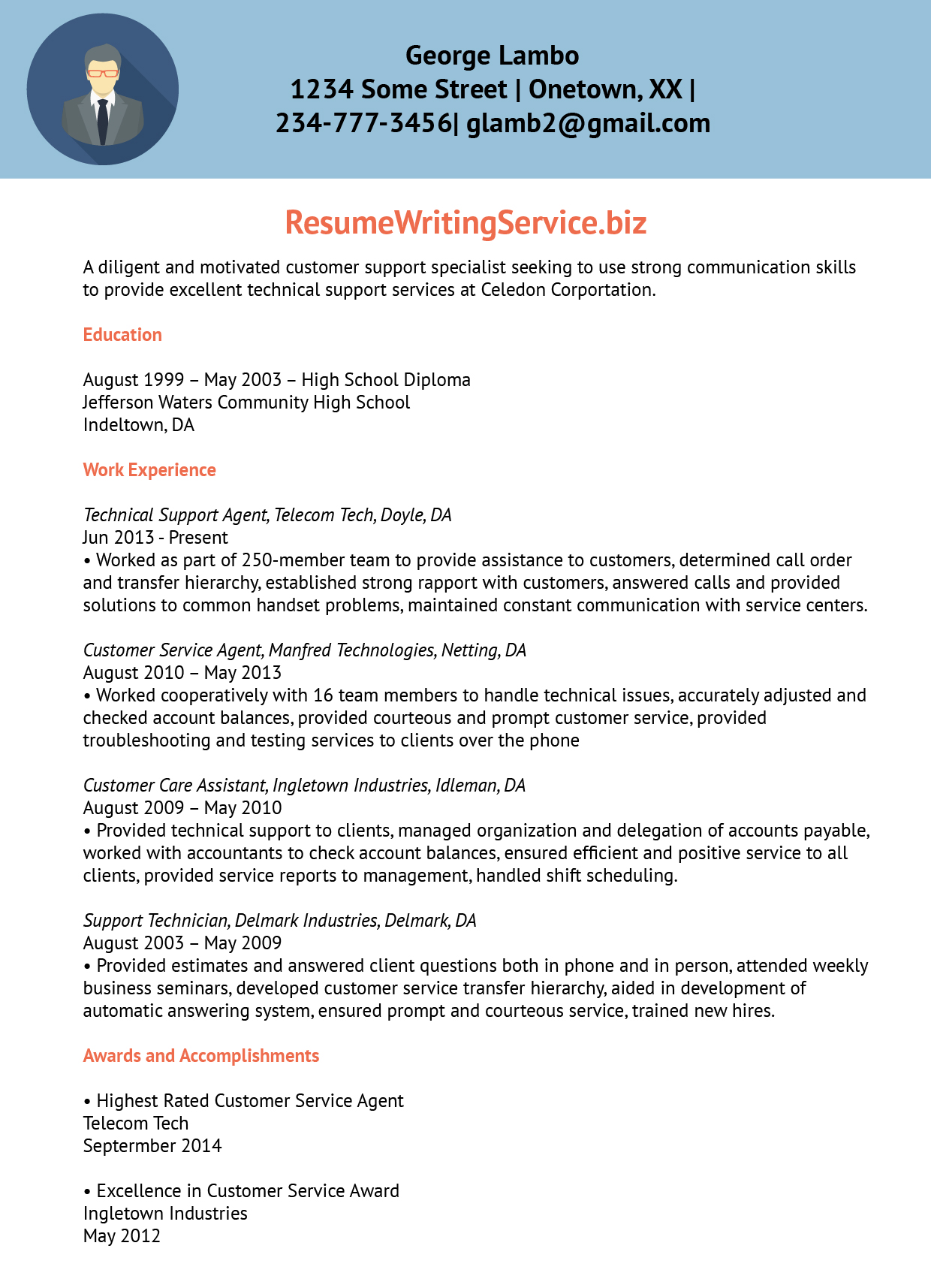 Technical Support Agent Resume Sample