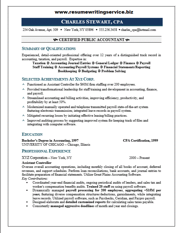 Professional Cpa Resume Sample