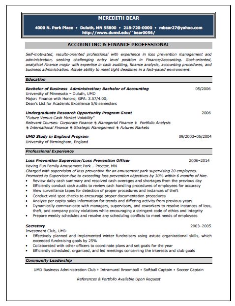 Accounting Position Resume Sample Accounting Position Resume Sample
