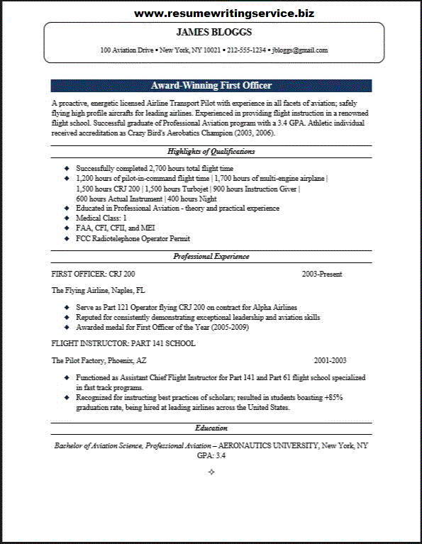 First Officer Resume Sample