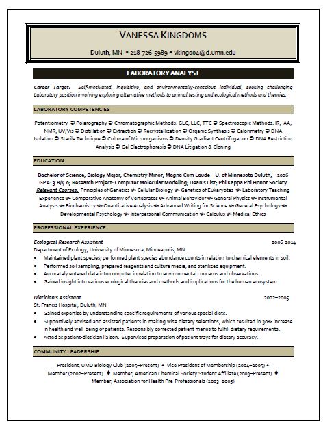 Laboratory Analyst Resume Sample Laboratory Analyst Resume Sample