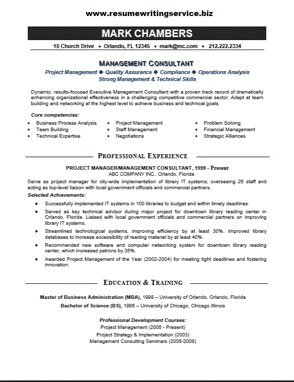 management consultant resume sample