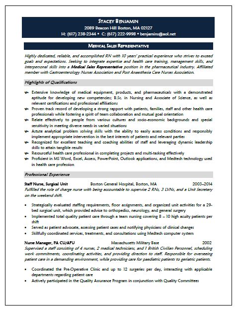 Medical Sales Representative Resume Sample Medical Sales Representative Resume Sample