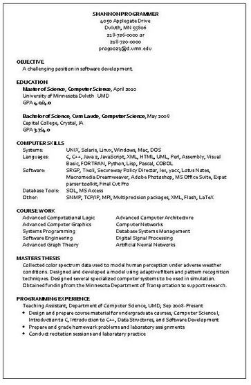 Programmer Resume Sample