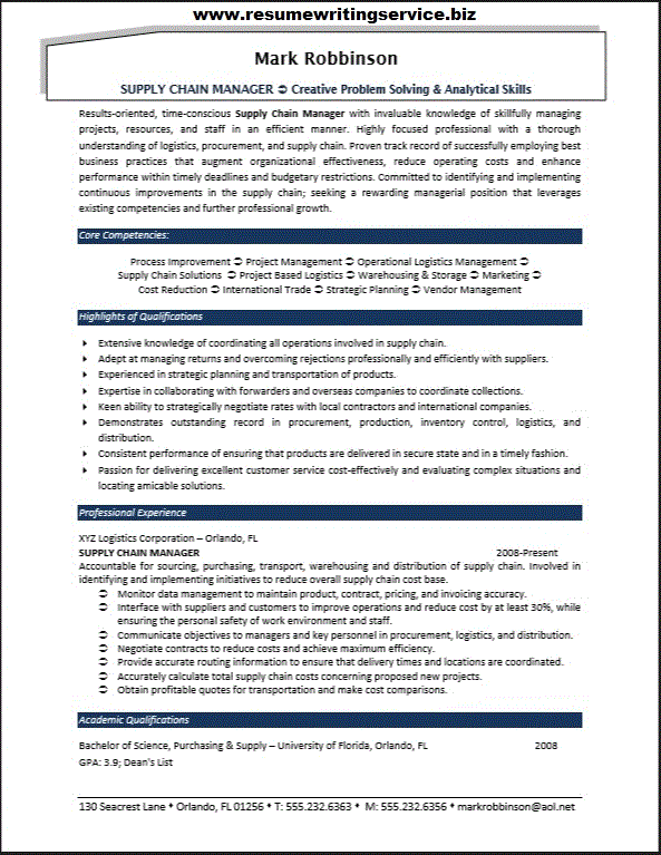 Supply Chain Manager Resume Sample Supply Chain Manager Resume Sample
