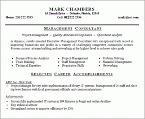 Management Consultant Resume Sample