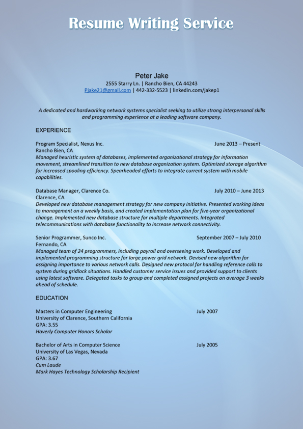 Chronological Resume Format