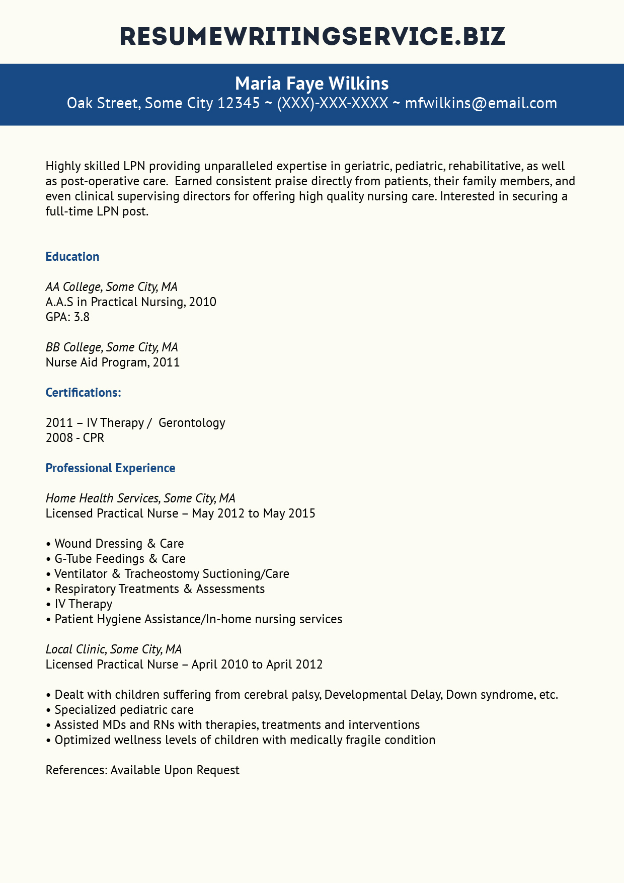 TopQuality LPN Resume Sample