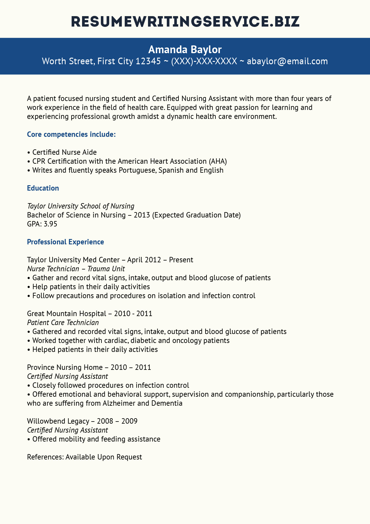 skills for a nursing student resume